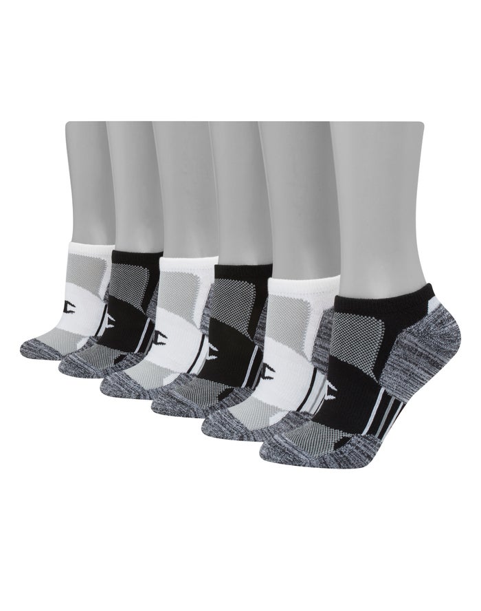 Champion Womens Socks NZ - No-Show 6-Pairs Black/White ( 8943-FKABR )